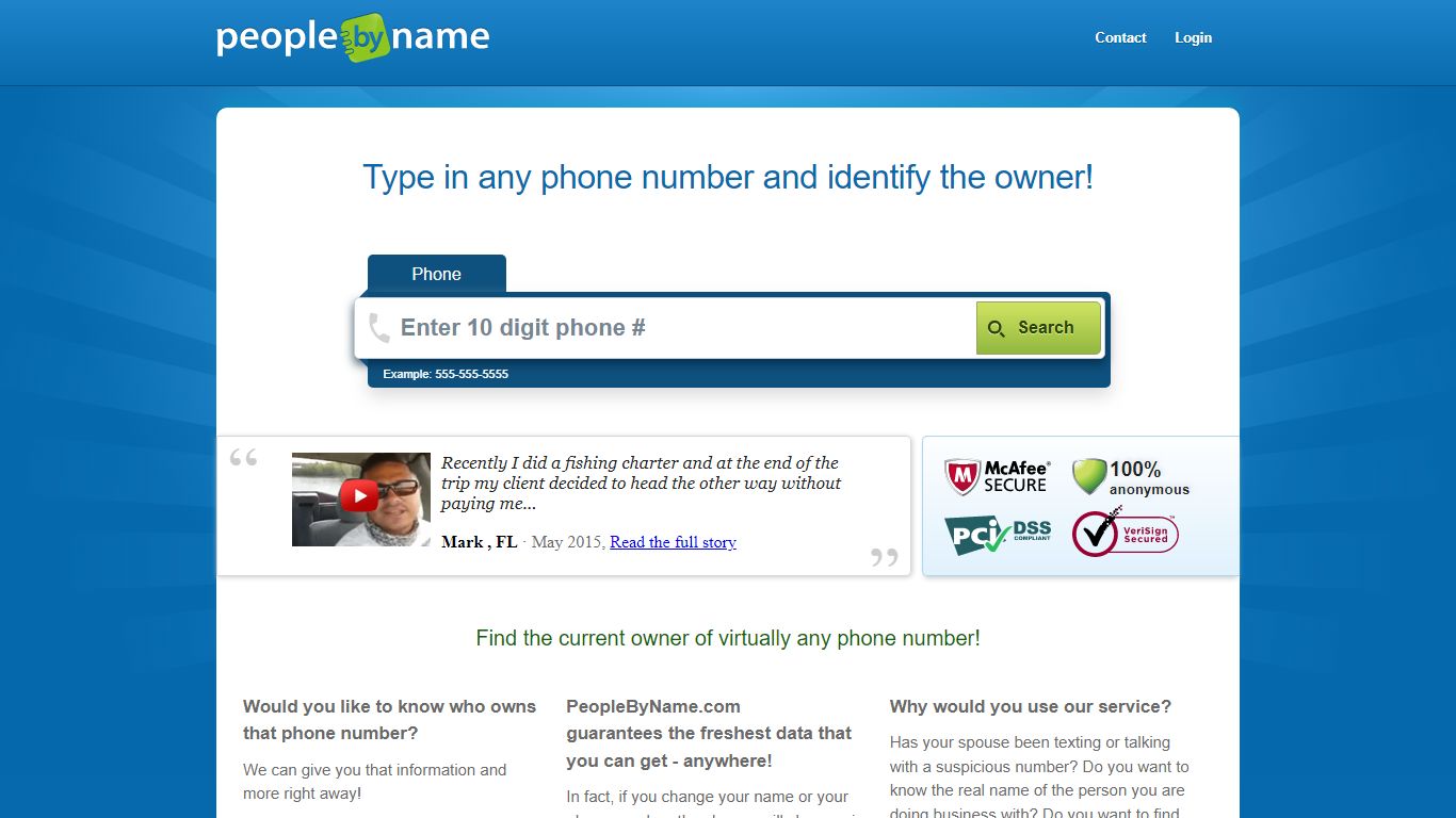 Identify the owner of any phone number! - PeopleByName